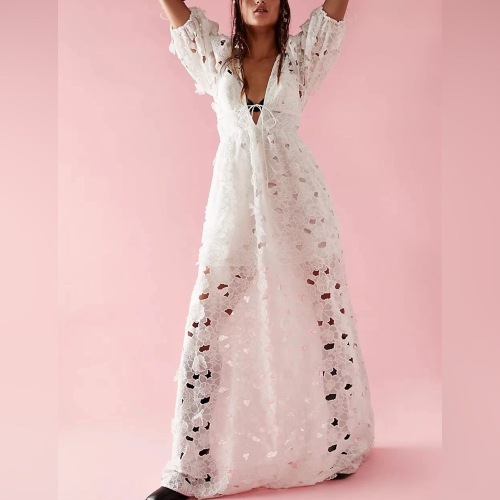 For Love & Lemons Leighton Maxi Dress in White Small